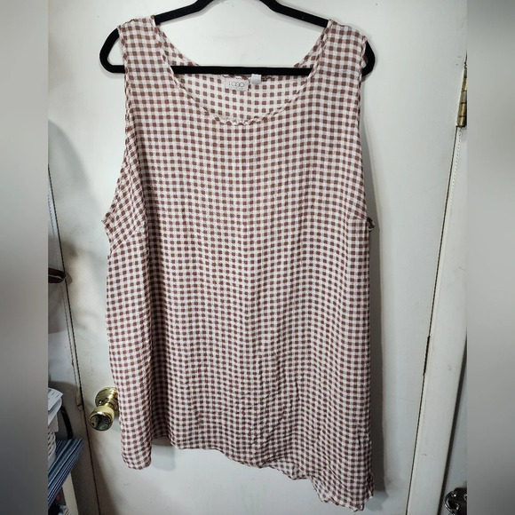 LOGO BROWN WHITE CHECKERED TANK TOP PLUS SIZE 3X - Picture 1 of 7